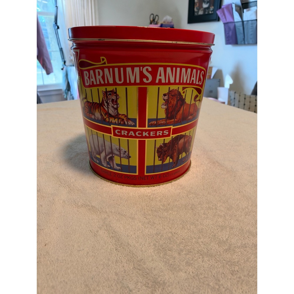 Nabisco Barnum's Animals Crackers Tin Unisex OS Red Vintage Circus Pail 1990